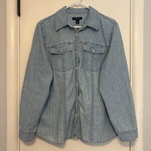 Ralph Lauren CHAPS Women's Plus Chambray Tab-Sleeve Button-Front Shirt Top 1X